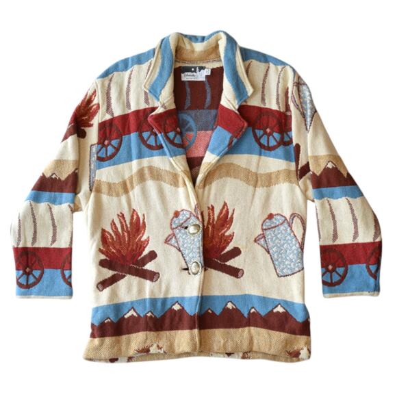 Vintage Jackets & Blazers - Silverado Camping Fire Outdoors Coat Tapestry Jacket - Size M/L